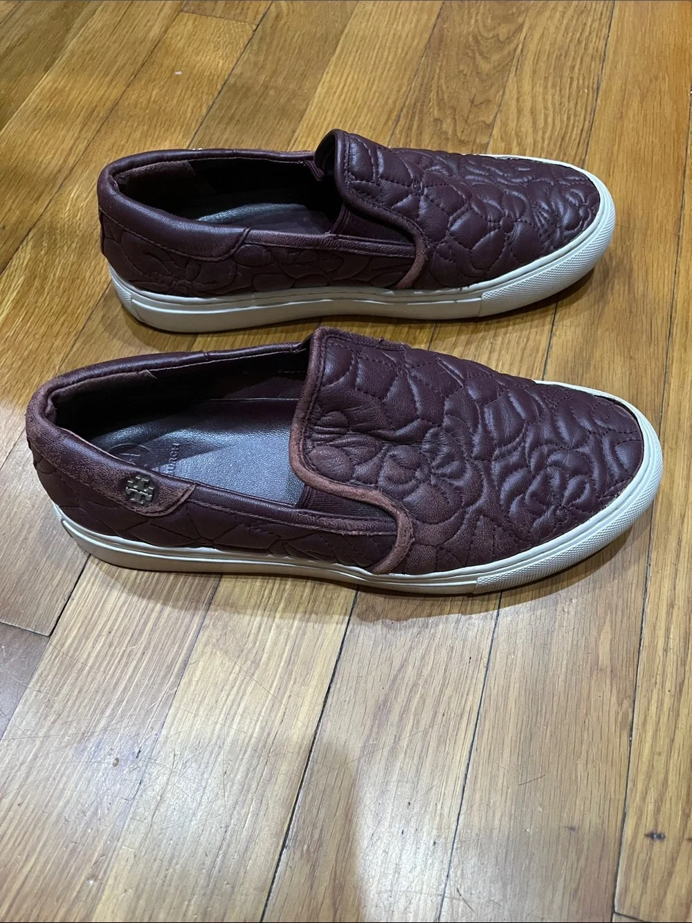 Tory Burch Quilted Slip-On Sneakers in Burgundy and White